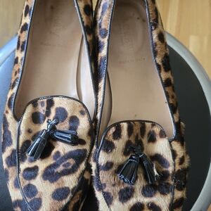 J. Crew Leopard Print Loafers with Black Tassels